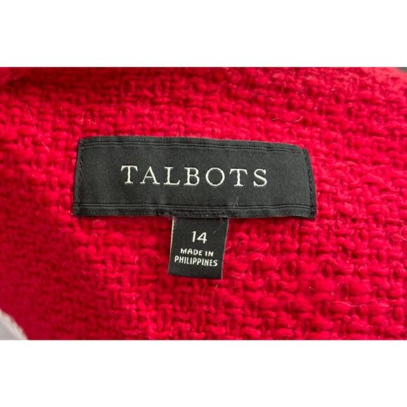 Talbots Tweed Red Blazer Size 14 Cotton Navy Gold Buttons Office Career Business - Picture 4 of 8